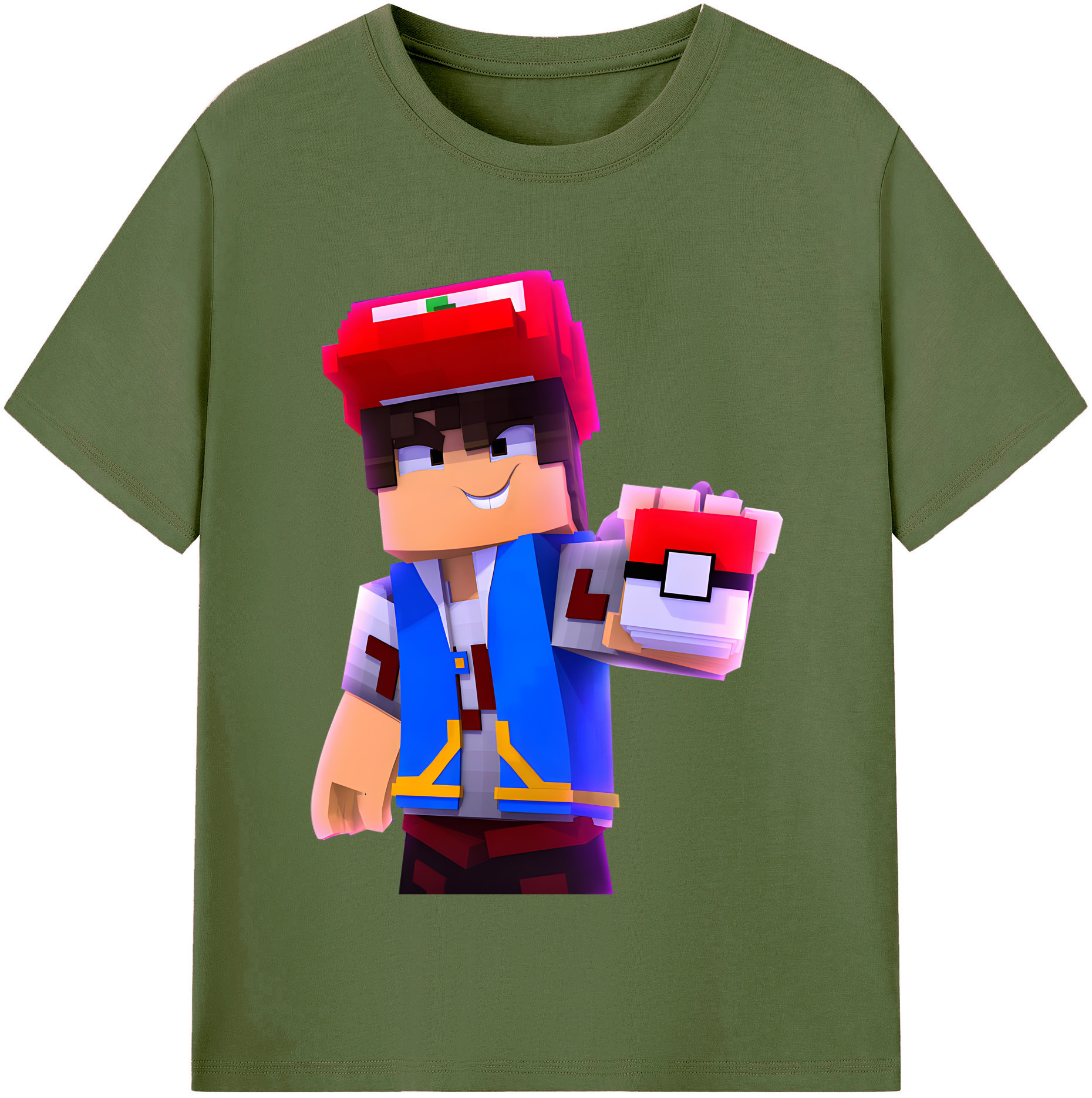 （画像用） マインクラフト ブロックの世界 Minecraft MC Block world 綿100％半袖Tシャツ（フロントプリント）